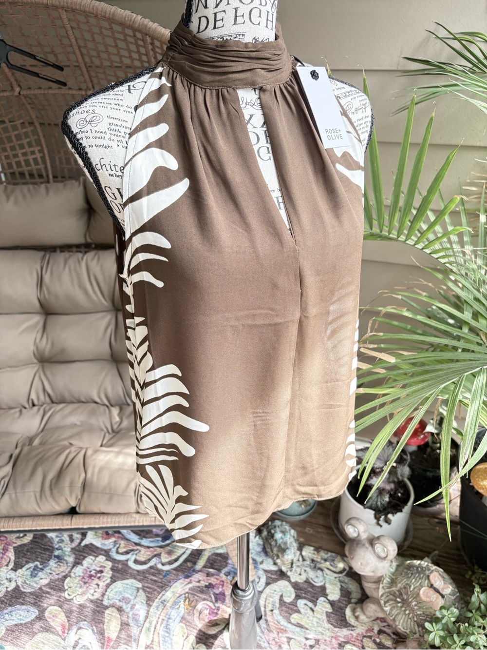 Rose & Olive Brown and White Halter Neck Printed Camisole